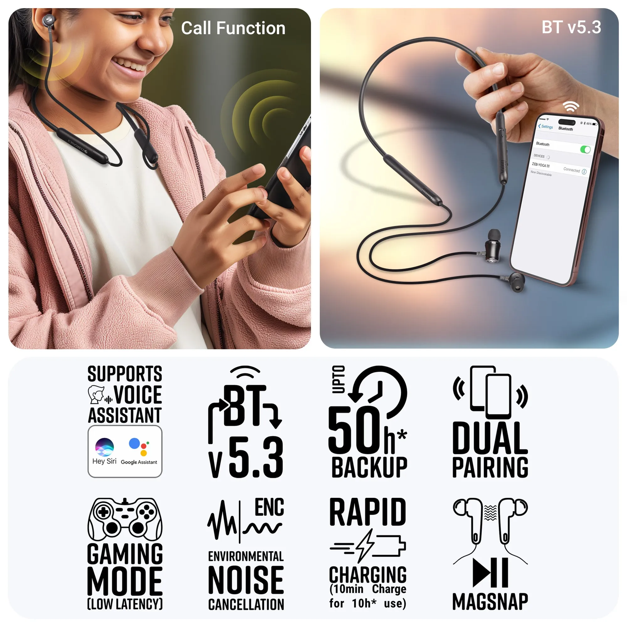 Zebronics Bluetooth Neckband Earphone Yoga 111 Grey (ZEB-NBI 7) view 4